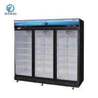 Refrigerador/Congelador Vertical de Acero Inoxidable de Una Sola Temperatura con Enfriamiento por Aire para Exhibición Comercial, Vitrina de Supermercado de 3 Puertas