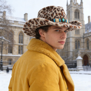 Sombrero Vaquero con Estampado de Leopardo ZhenXi, Talla M56-58cm, Estilo Bohemio, Fedora para Mujeres y Hombres, Accesorio de Moda Occidental - Product Image 3