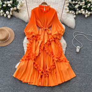 Vestidos Mujer Dama Elegante Modesto <span class=keywords><strong>Issey</strong></span> <span class=keywords><strong>Miyake</strong></span> <span class=keywords><strong>Vestido</strong></span> Plisado 3D Ruffle Linterna Manga Vestidos Plisados Mujeres Casual - Product Image 6