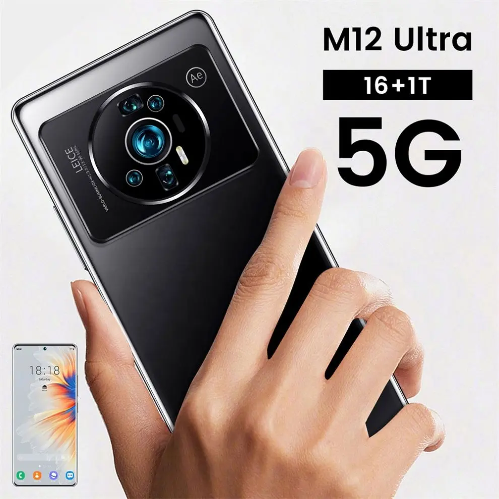 Nuovo arrivo cellulare M12 Ultra 16GB + 1T telefoni cellulari originali con GPS BT WiFi Android 4G 5G Smartphone sbloccato globale