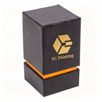 Boîte d'emballage carrée en carton rigide noir avec logo personnalisé pour flacon de parfum Attar, avec insert et poignée.