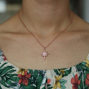 Ciondolo a Stella in Opale <span class=keywords><strong>Bianco</strong></span> Placcato <span class=keywords><strong>Oro</strong></span> con Zirconia Cubica Trasparente, Collana Stella Polare di Alta Qualità per Regali di Matrimonio e Natale - Product Image 6