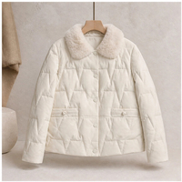 Veste en duvet de luxe en cuir de mouton crème avec col en fourrure de vison, manteau matelassé à nouer à la taille pour femmes
