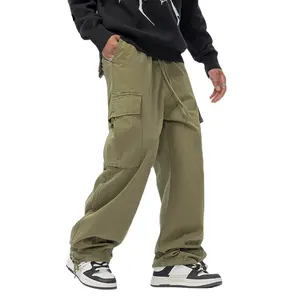 Sıcak satış düşük adedi özel Unisex geniş bacak cep erkek kargo pantolon Wo erkek kargo pantolon