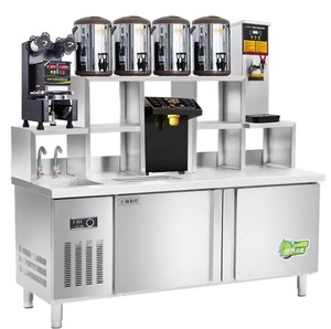 Machine à jus à bulles Bar en acier inoxydable Comptoir à lait Boutique de thé Fabricant de café Comptoir congélateur Réfrigérateur Tabouret de bar - Product Image 1