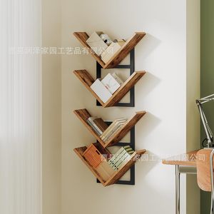 Wooden <b>Wall</b> <b>Mounted</b> <b>Shelf</b> 2 Tier Polygon Shape Durable Storage Rack For Home Decor - Product Image 5