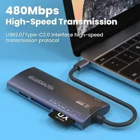 Lector de Tarjetas Multifunción MEUYAG 6 en 1 USB 2.0/Tipo-C, Adaptador de Tarjetas de Memoria SD/TF/XD/CF/M2, Puertos USB Tipo-C para Transferencia de Datos