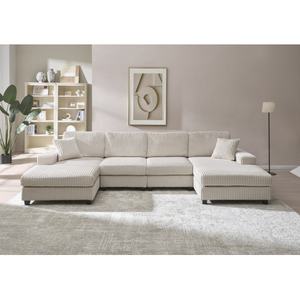 Sofa kết hợp hình chữ U có thể chuyển đổi, vải nhung kẻ, sofa <span class=keywords><strong>4</strong></span> chỗ kích thước lớn thoải mái hiện đại, màu đen - Product Image 2