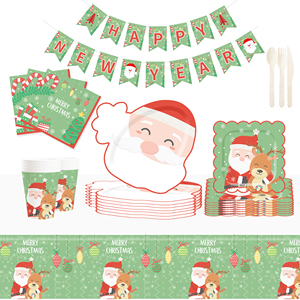 Juego de Vajilla Navideña DAMAI con Diseño Nuevo y Molde de Santa Claus, Incluye 7 y 9 Platos de Papel, Vasos y Servilletas para 8 Personas - Product Image 1