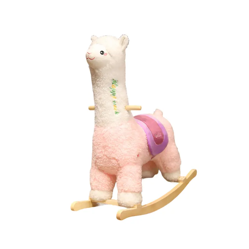 新しいデザイン卸売幼児木製フレームアルパカロッカーおもちゃキッズラマ動物ぬいぐるみロッキングホースライドオンおもちゃ