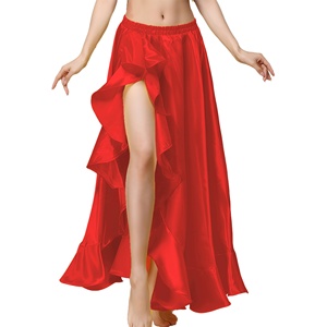 Falda de satén para danza del vientre, falda larga con abertura lateral, falda brillante para danza, <span class=keywords><strong>ropa</strong></span> para actuaciones en festivales - Product Image 3