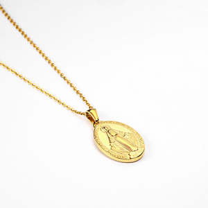 Alta calidad de encargo árabe minimalista ronda <span class=keywords><strong>real</strong></span> puro 14k 18k, moneda de oro de 24k sello colgantes de acero inoxidable cadena collares - Product Image 4