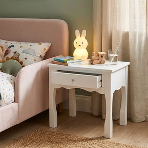 Cute White Wood Nightstand with Crystal Handle and 1 Drawer for Kids Bedroom Furniture <b>Small</b> Bedside <b>Storage</b> <b>Table</b> - Product Image 1