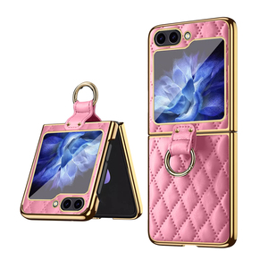 Funda de teléfono móvil de cuero chapado en oro VIETAO para <span class=keywords><strong>Samsung</strong></span> para <span class=keywords><strong>Galaxy</strong></span> <span class=keywords><strong>Z</strong></span> <span class=keywords><strong>Flip</strong></span> 5 <span class=keywords><strong>4</strong></span> 3 cuero PU rosa con funda de anillo electrochapado - Product Image 1