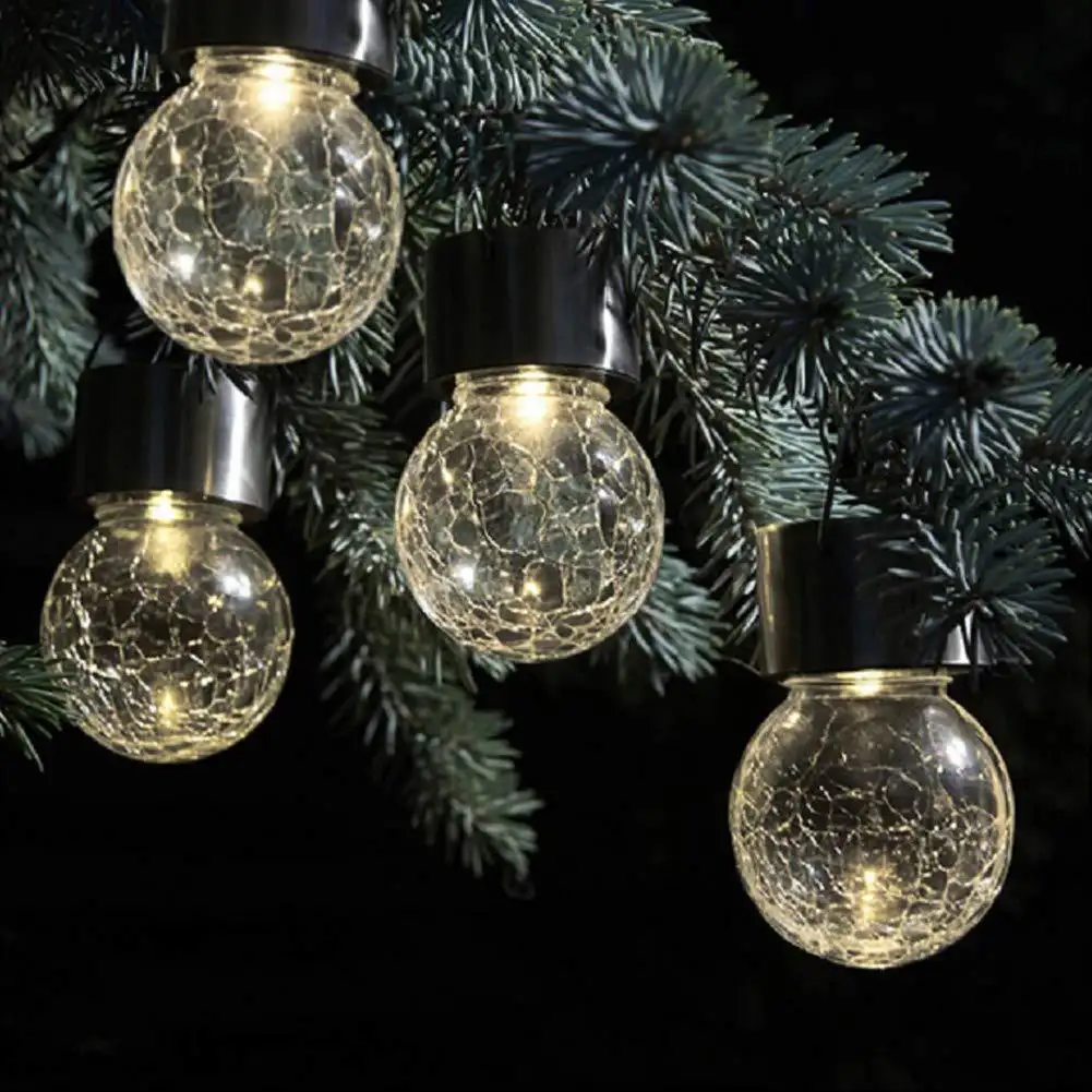 Luzes penduradas em globo solar, à prova d' água, para áreas externas, rachadas, bola de vidro, com prendedor para decoração de natal, para jardim, pátio