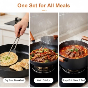 <span class=keywords><strong>Ensemble</strong></span> de casseroles en fonte avec poignée en bois, 3 pièces, poêle ronde et plat, <span class=keywords><strong>ensemble</strong></span> de casseroles antiadhésives - Product Image 5