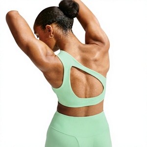 <b>Women's</b> Mint Green Others Sports Bra Seamless Medium Support Yoga Activewear Top Hollow Design Solid Anti-Bacterial Nylon Front - Product Image 1
