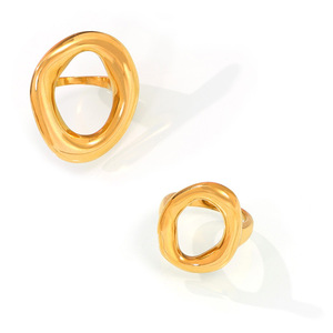 Minimalist Jewelry Geometric Hollow Irregular <strong>Circle</strong> <strong>Ring</strong> Stainless Steel 18k Gold Plated Tarnish Free Waterproof Oval <strong>Ring</strong> - Product Image 1