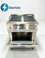 Cuisinière électrique professionnelle en acier inoxydable robuste avec 4 plaques chauffantes carrées et four, pour équipement de cuisine et de restaurant
