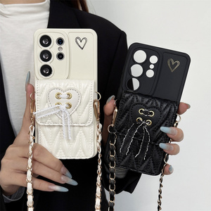Étui portefeuille <span class=keywords><strong>de</strong></span> luxe en cuir texturé avec imprimé cœur <span class=keywords><strong>Kawaii</strong></span> et nœud, pour <span class=keywords><strong>Samsung</strong></span> Galaxy S26 Ultra S25 S24 A56, avec sangle chaîne bandoulière - Product Image 5