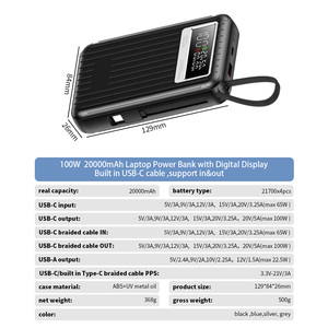 Banco de Energía Portátil con Pantalla Digital de 100W y 20000mAh, Carga Rápida USB Tipo-C, Gran Capacidad para Laptop - Product Image 5