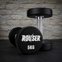 Set Dumbbell Rouser Fitness Round Head CPU, Dumbbell Berat Tetap Komersial Berlapis Urethane yang Tahan Lama dengan Gagang Krom Berpola Diamond Knurled