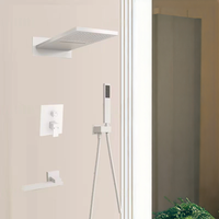 Ensemble de douche mural noir de 15 pouces avec robinet de pluie en cascade, mitigeur encastré au plafond, système de douche pour hôtel