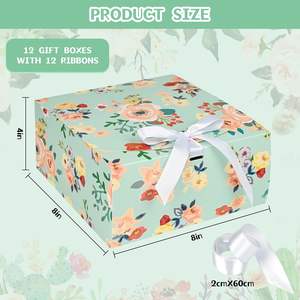 Scatole Regalo Vintage con Stampe Floreali JUNHAO, Riciclabili, con Manici e Nastri, 8x8x4 Pollici, per Proposte di Damigelle e Matrimoni - Product Image 2