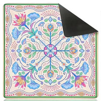 Tapete de Lujo para Mesa de Mahjong Estilo Americano, Diseño Floral con Temática de Banderas, Superficie de Neopreno de 33 Pulgadas, 3mm de Grosor, Bordes Cosidos, Impermeable