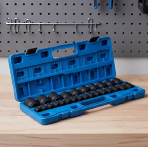 Набор глубоких ударных шестигранных торцевых ключей (бит) из хромомолибденовой стали S2, 31 шт., 1/2 дюйма, метрические, 6-гранные, 200 мм, с черным оксидированием, для авто/автомобилей, DIY, промышленного применения, OEM/ODM - Product Image 1