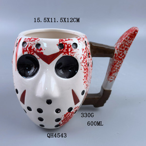 Venta al por mayor de Halloween <span class=keywords><strong>Horror</strong></span> Freddy Jason máscara taza bola fantasma diablo cien Slash pintado personalizado taza de café de cerámica - Product Image 6