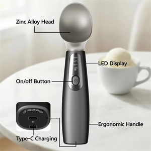Cuillère à glace électrique chauffante rechargeable en acier inoxydable avec affichage LED de la température, outil de chauffage pour la cuisine domestique - Product Image 1