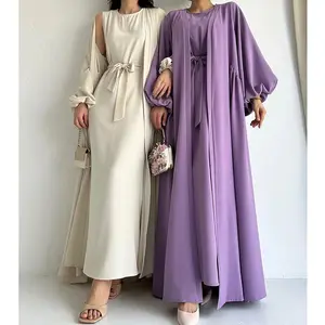 Popular Islamic Clothing Muslim Long Dress for Women Kaftan Cardigan And Inner Dress Set Dubai Middle East African Maxi Dress