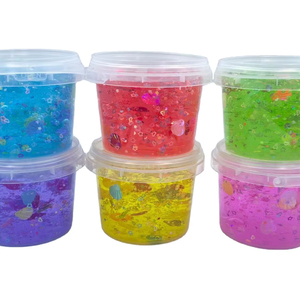 สไลม์เจลลี่ 6 สี พร้อมจี้น่ารัก 300 กรัม สไลม์กลิตเตอร์คริสตัล บรรจุถังใหญ่ ขายส่ง - Product Image 1