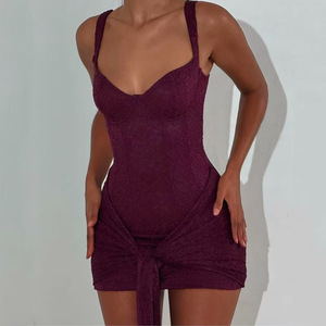 Moda <span class=keywords><strong>pizzo</strong></span> a doppio strato <span class=keywords><strong>con</strong></span> cinturini aderenti a lisca di pesce vestito Casual donna - Product Image 6