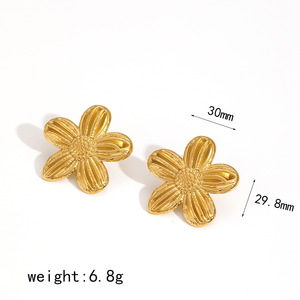 Flower Necklace Earrings <b>Ring</b> <b>Set</b> 18k <b>Gold</b> Plated Stainless Steel Women's Everyday Wear Jewelry <b>Set</b> - Product Image 4