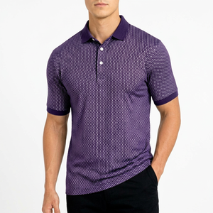 เสื้อเชิ้ตผู้ชายผ้าโพลีเอสเตอร์เจอร์ซีย์ระบายอากาศได้ดี น้ำหนัก 180 กรัม พิมพ์ลายจุดสีม่วงด้านหน้า แขนสั้น ติดกระดุม ทรงลำลอง ใส่สบาย - Product Image 1