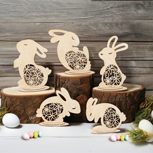 Muestra Gratuita: Kit de Pintura de Madera DIY Personalizado para Pascua, Adorno de Jardín de Conejo de Madera, Conejo de Madera de Pascua Estilo Rústico, Etiquetas de Regalo de Pascua - Product Image 3