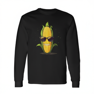 เสื้อยืดแขนยาวลายข้าวโพดยิ้มแย้มใส่แว่นกันแดดสำหรับคนรักข้าวโพดหวาน - Product Image 2