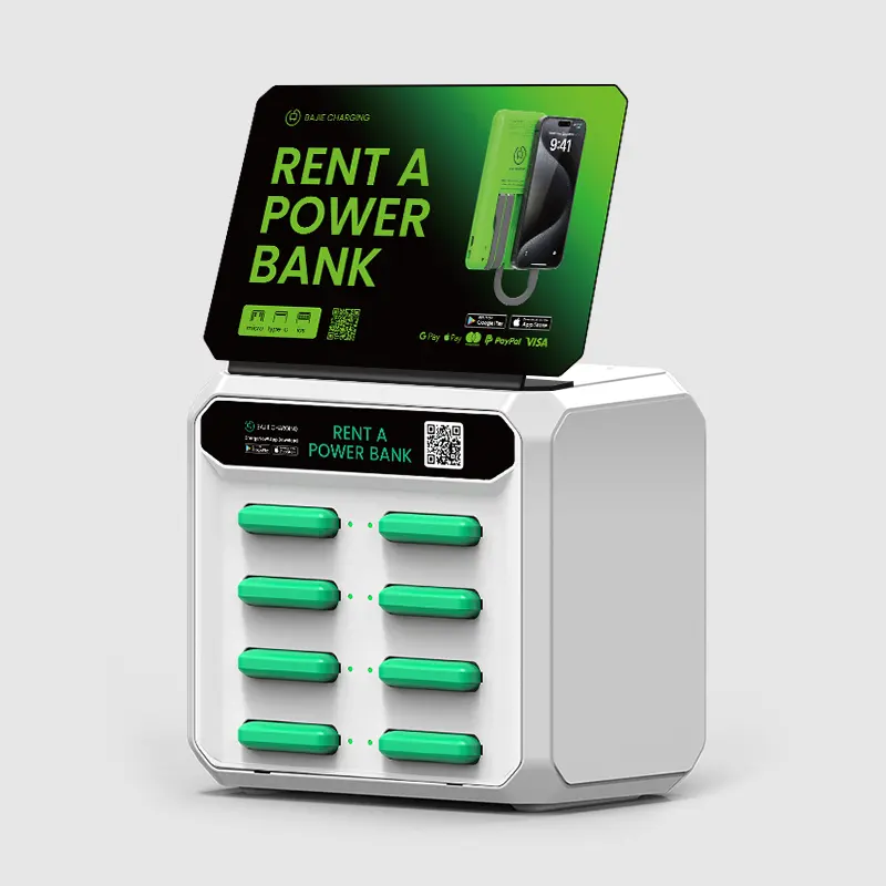 8 Slots Cable Billboard Rental Power Bank Sharing Powerbank Vending Machine Fast Chargers Shared Cell Phone Charging Station