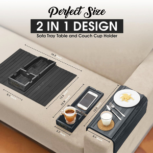 Plateau de canapé pliable antidérapant <span class=keywords><strong>en</strong></span> bambou avec support de tasse et design détachable pour accoudoir de canapé, plateau de rangement pour canapé, table de canapé - Product Image 3