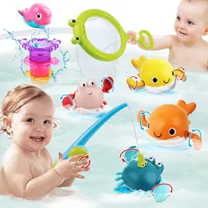10pk Bath Toy for Toddlers Bathtub Toy with Floating Mold Free Swimming Toys and Stacking Cups Magnetic Fishing Game