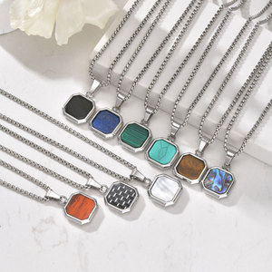 Hot Selling Herren Edelstahl Halskette Geometric Square Epoxy Anhänger mit langen Glieder kette Classic Style-NC-892 Großhandel - Product Image 5