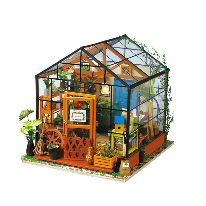 educational new design diy assmble doll house furniture greenhouse toy doll house for girls diy toy