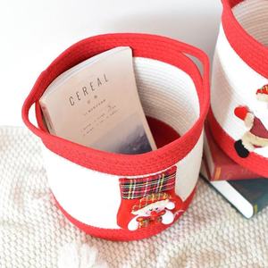Panier de rangement en corde de coton tissé à la main de qualité supérieure, avec poignée, pour les articles divers de bureau et les cadeaux de Noël - Product Image 4