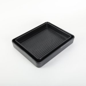 Assiette carrée noire mate en mélamine pour viande, gâteau de viande, service de plats chinois, hot pot, barbecue coréen, grillade japonaise, assiette empilable - Product Image 3