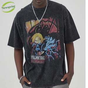 T-shirt da uomo personalizzata con stampa DTG <span class=keywords><strong>anime</strong></span> a fiocco di neve, lavata e strappata, a maniche corte, vestibilità ampia, estiva, traspirante, in cotone - Product Image 1