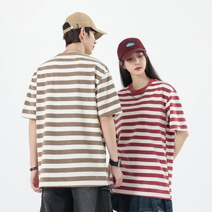 Camiseta Vintage a Rayas de Manga Corta con Cuello Redondo y Corte Holgado para Hombre, de Algodón de Color, Sin Arrugas, Estilo Veraniego, Marca Americana de Moda Sea <span class=keywords><strong>Soul</strong></span> - Product Image 2