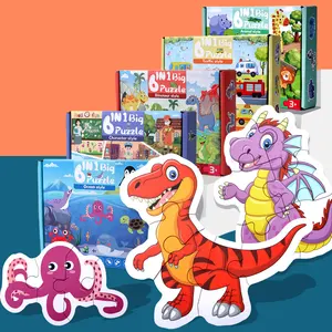 Stock Factory Direct 3D Game Toy Children 6 In 1 Animal Transport Wooden Character Marine Life Jigsaw Puzzle For Kids Cognitive