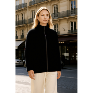 <span class=keywords><strong>Manteau</strong></span> décontracté pour femme en polaire texturée à col montant noir avec fermeture éclair, silhouette ample, poche latérale décorative, confortable et <span class=keywords><strong>chaud</strong></span> - Product Image 3
